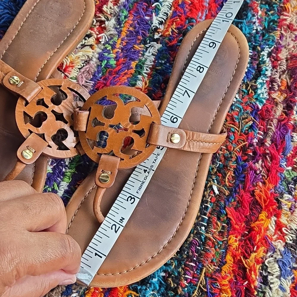 Tory Burch Cognac Brown Leather Miller Medallion Slip-on Flip Flop Sandal - Picture 12 of 17